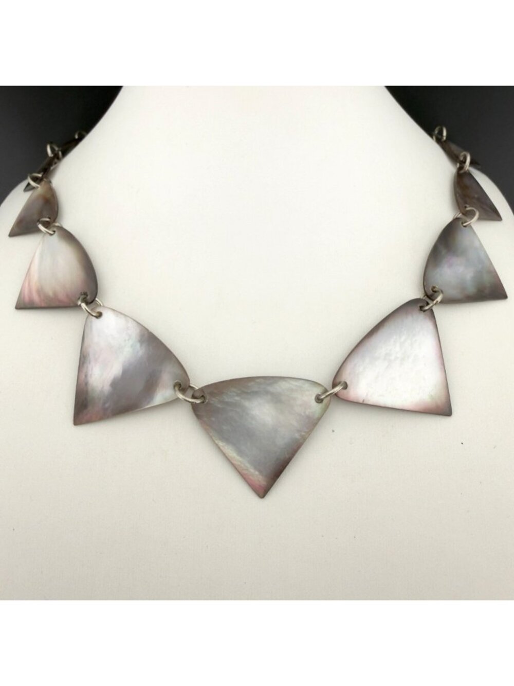 Mother of Pearl Abalone Shell Bib Statement Necklace 15" Beach Coastal Vacation